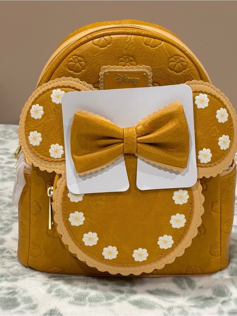 Disney Girls Mustard Yellow Faux Leather Mini Backpack with Floral Bow